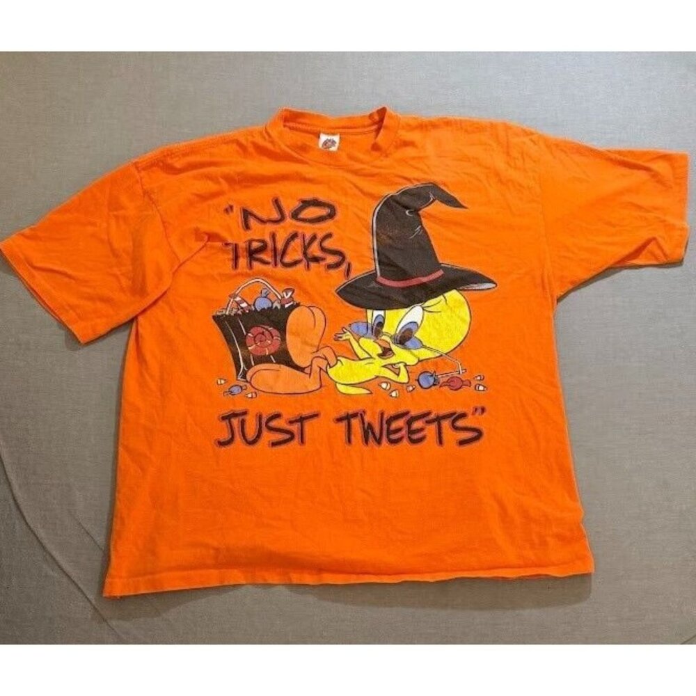 No Tricks Just Tweets Tweety Looney Tunes Shirt Adult 2XL Orange Short Sleeve.